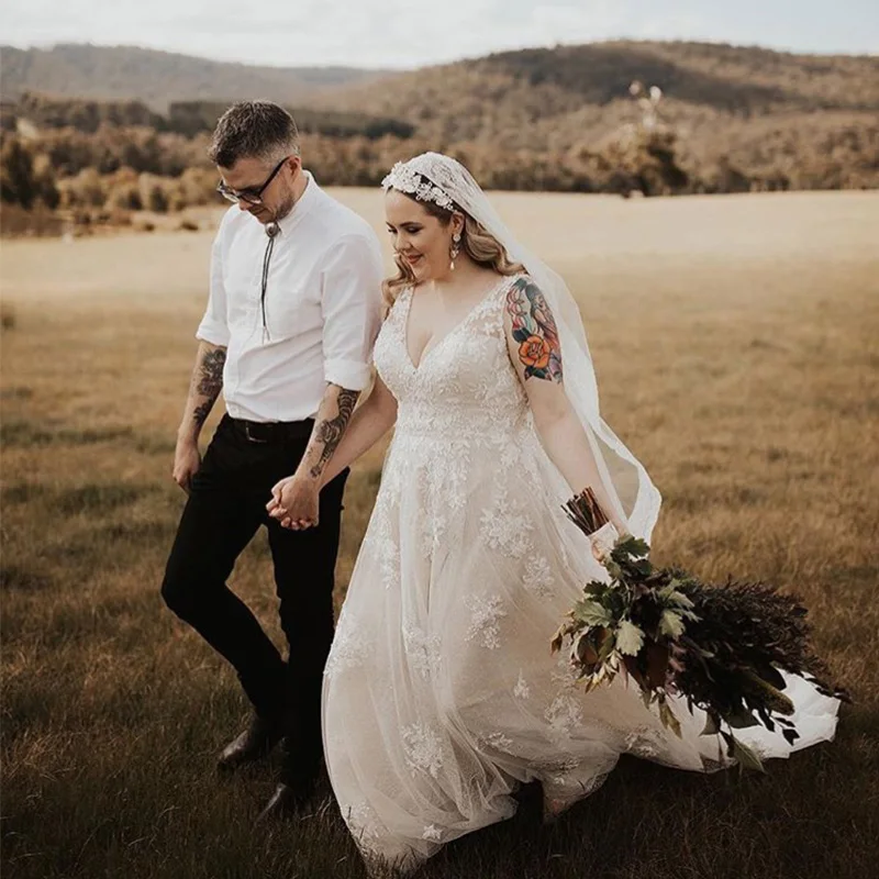 Eightale Plus Size Wedding Dresses Appliques V-neck Sleeveless Floor Length A-line Elegant Lace Bridal Gowns Vestido De Novia
Eightale Plus Size Wedding Dresses Appliques V-neck Sleeveless Floor Length A-line Elegant Lace Bridal Gowns Vestido De Novia
