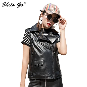 Streetwear Leather Vest Women Summer Moto Rivets Turn Down Sleeveless Sheepskin Genuine Leather Vest Casual Zip Female Vest
Streetwear Leather Vest Women Summer Moto Rivets Turn Down Sleeveless Sheepskin Genuine Leather Vest Casual Zip Female Vest