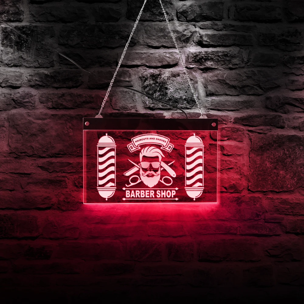 Barber Shop LED Neon Sign Barber Pole Styling Logo Haircuts And Shaves Acrylic Hanging Decorative Light
Barber Shop LED Neon Sign Barber Pole Styling Logo Haircuts And Shaves Acrylic Hanging Decorative Light