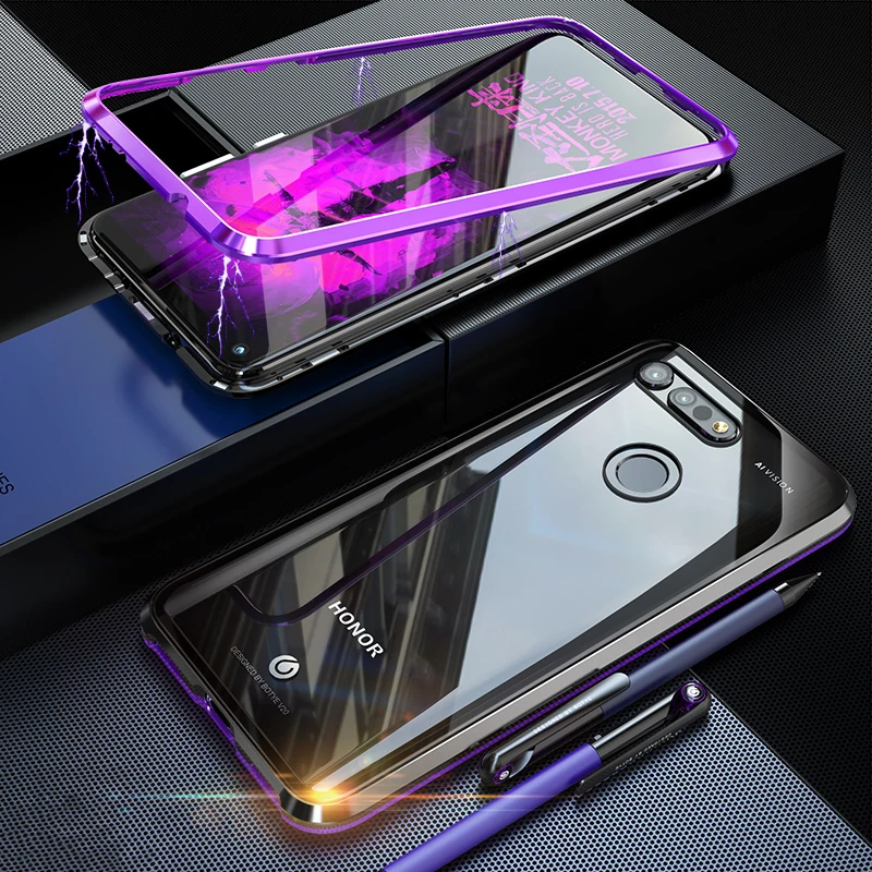 Полностью металлический чехол для Honor 8X прозрачный из закаленного стекла и