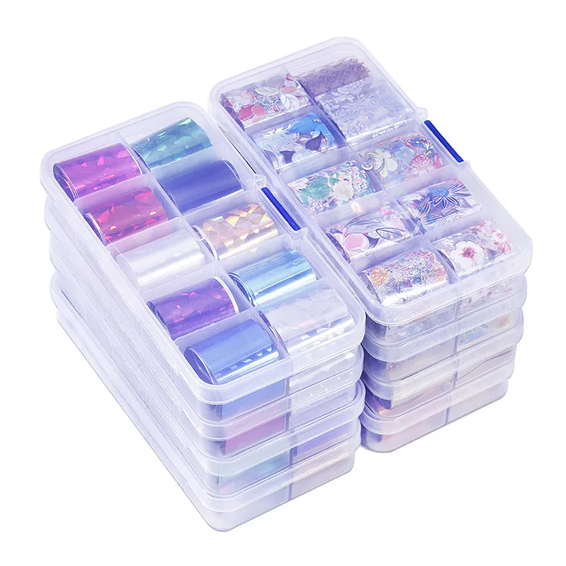 10 рулонов/коробка фольга для ногтей 2 5x100 см Голографическая