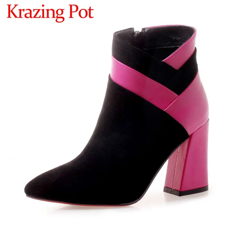 2018 superstars mixed colors pointed toe high thick heels british style genuine leather zip chelsea boots dress ankle boots L15
2018 superstars mixed colors pointed toe high thick heels british style genuine leather zip chelsea boots dress ankle boots L15