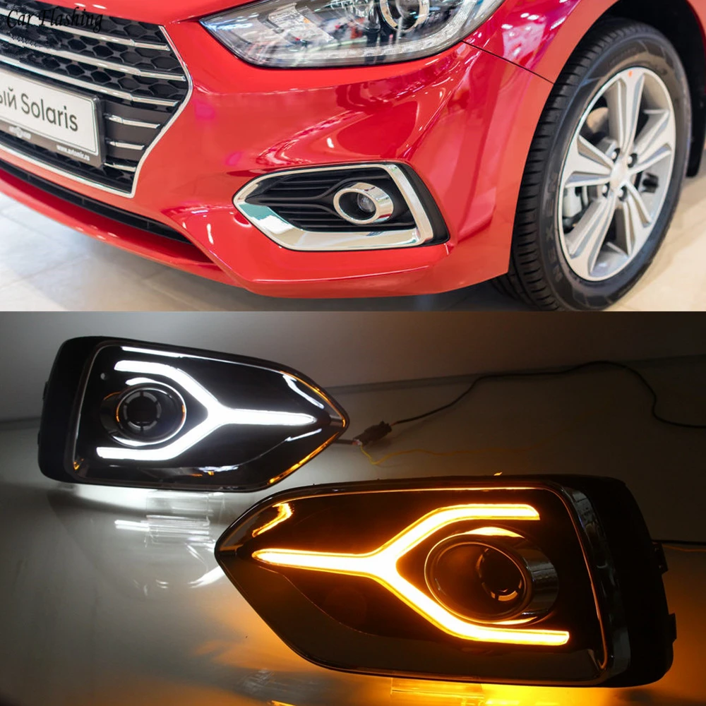 2PCS 12V Car DRL LED Daytime Running Light Fog Lamp with Yellow Turn Signal Function For Hyundai Accent Solaris 2017 2018 2019 
2PCS 12V Car DRL LED Daytime Running Light Fog Lamp with Yellow Turn Signal Function For Hyundai Accent Solaris 2017 2018 2019