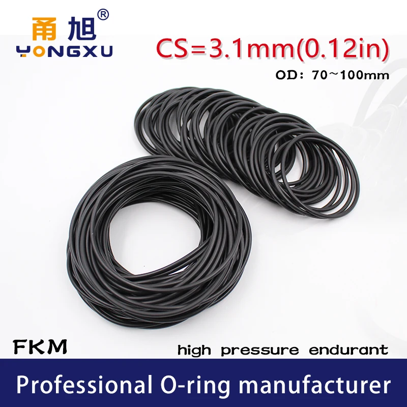 

1PC Black FKM Rubber O-rings Seals 3.1mm Thickness OD70/72/75/80/85/90/95/100mm ORings Seal Gasket Oil Ring Sealing Washer