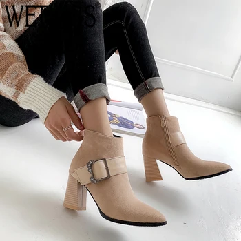 WETKISS Crystal Flock Women Ankle Boots Belt Buckle Simple Heels Shoes Pointed Toe Thick Heel Bootie Winter Keep Warm Shoes
WETKISS Crystal Flock Women Ankle Boots Belt Buckle Simple Heels Shoes Pointed Toe Thick Heel Bootie Winter Keep Warm Shoes