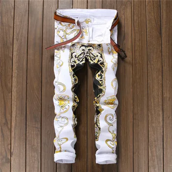 2019 European Style Spring New White Jeans Men Fashion Printed Slim Jeans Hombre Casual Pattern Printing Stretch Nightclub Jeans
2019 European Style Spring New White Jeans Men Fashion Printed Slim Jeans Hombre Casual Pattern Printing Stretch Nightclub Jeans