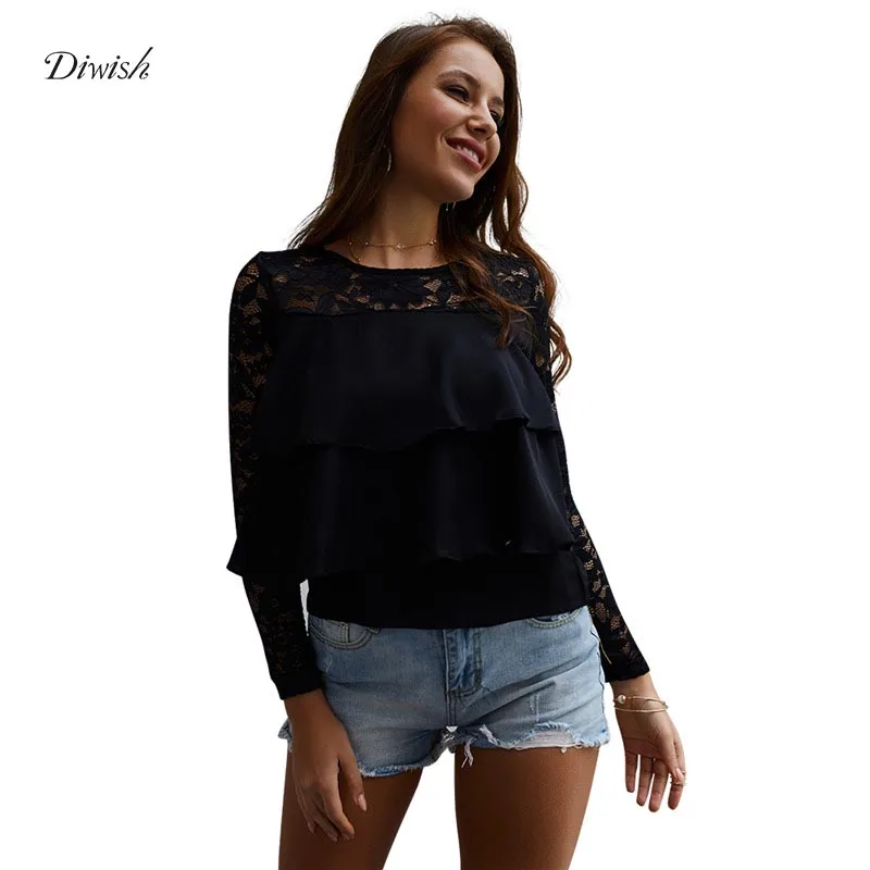 Diwish Woman Blouses Spring 2019 Lace Patchwork Solid Black Blouse Women Cascading Ruffle Elegant Long Sleeve Blouse Sheer Top
Diwish Woman Blouses Spring 2019 Lace Patchwork Solid Black Blouse Women Cascading Ruffle Elegant Long Sleeve Blouse Sheer Top