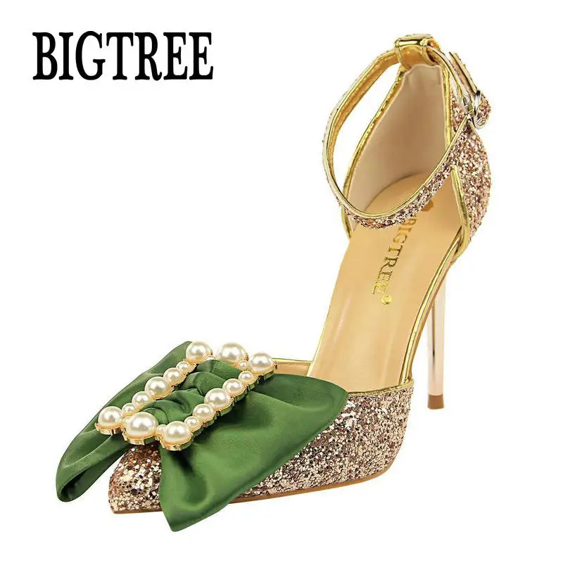 BIGTREE New Women High Heels Evening Party Shoes Fashion Pearl Bow Pointed Toe Ankle Strap Women's Pumps Glitter Wedding Shoes
BIGTREE New Women High Heels Evening Party Shoes Fashion Pearl Bow Pointed Toe Ankle Strap Women's Pumps Glitter Wedding Shoes