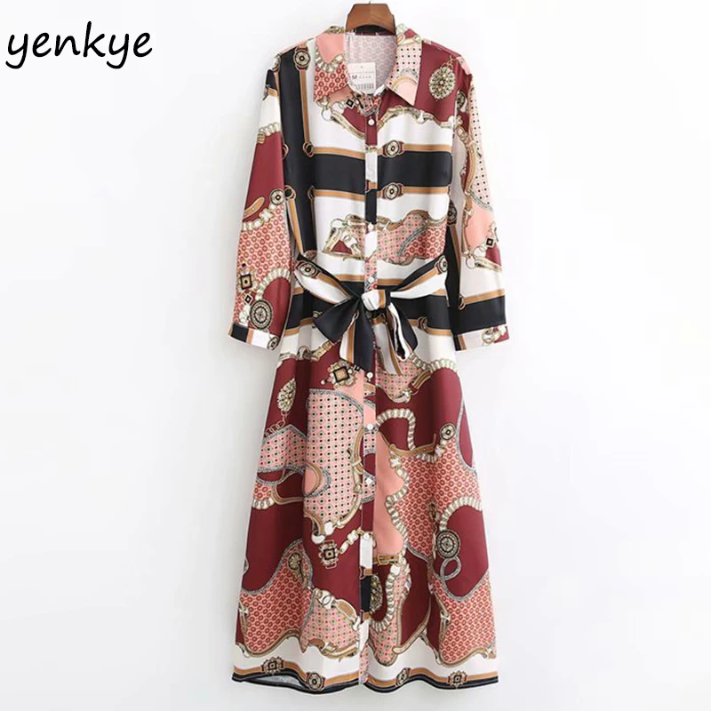 Summer Dress 2019 Women Vintage Chain Print Dress Lady Turn-down Collar Long Sleeve With Belt A-line Casual Long Dress XDWM1838
Summer Dress 2019 Women Vintage Chain Print Dress Lady Turn-down Collar Long Sleeve With Belt A-line Casual Long Dress XDWM1838