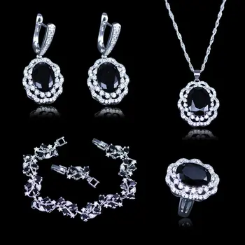 Exquisite Black Garnet White Zircon Jewelry Sets For Women Silver Color Jewelry Bracelets earrings Ring Necklace Set
Exquisite Black Garnet White Zircon Jewelry Sets For Women Silver Color Jewelry Bracelets earrings Ring Necklace Set