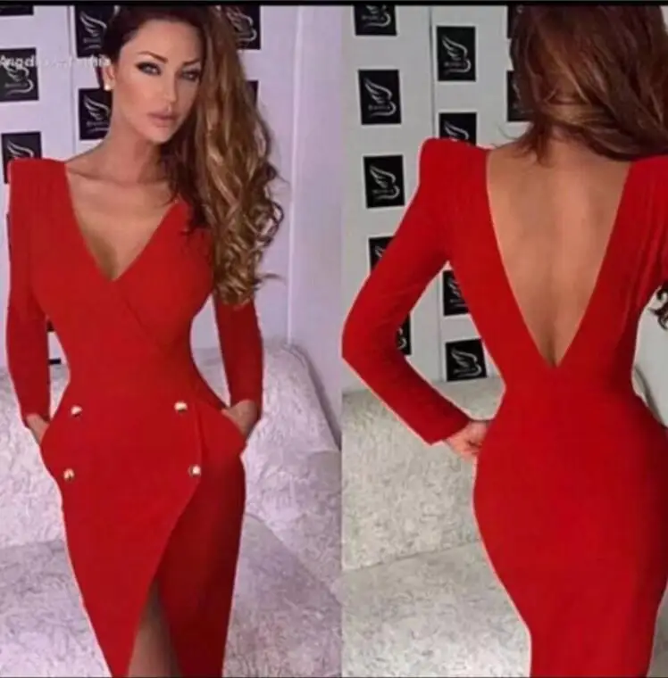 High Quality Sexy Long Sleeve V Neck Red Button Bandage Dress 2019 Designer Fashion Dress Vestido
High Quality Sexy Long Sleeve V Neck Red Button Bandage Dress 2019 Designer Fashion Dress Vestido