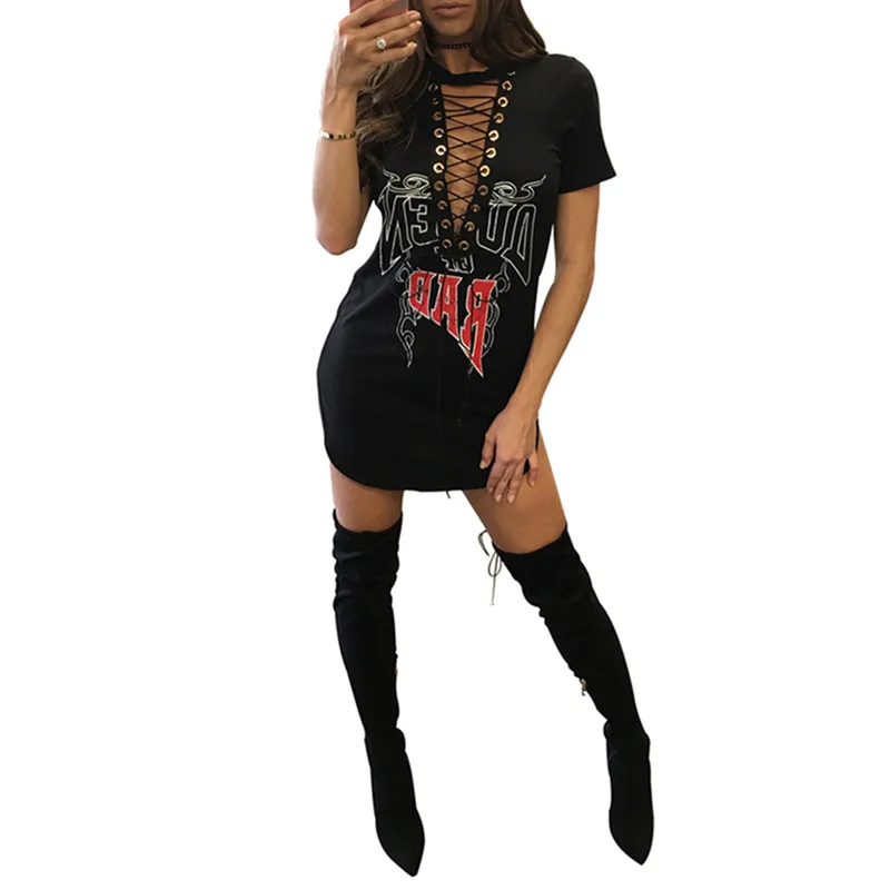 Woman Sexy Deep V Neck Hollow Out Casual Lace Up T Shirt Dress Ladies Short Sleeves Sexy Bandage Bodycon Mini Dresses Clubwear
Woman Sexy Deep V Neck Hollow Out Casual Lace Up T Shirt Dress Ladies Short Sleeves Sexy Bandage Bodycon Mini Dresses Clubwear