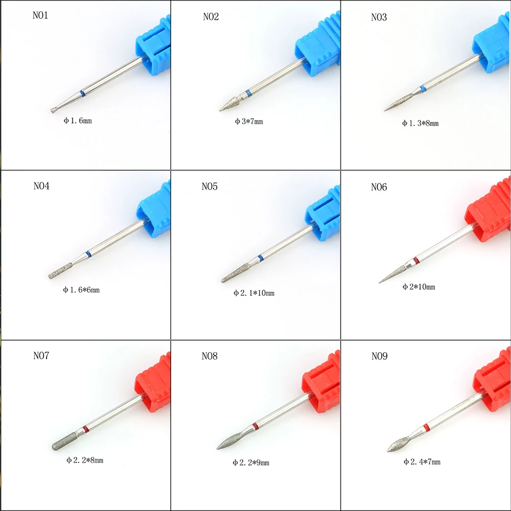 Description Picture 5 of item9 Type Diamond Nail Drill Rotary Bits Milling Cutter Electric Manicure Drills Cuticle Clean Tools Polish Machine Accessories