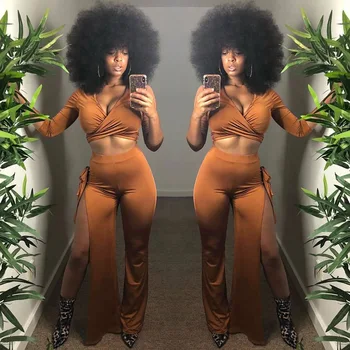2019 Spring Women Suit Solid Two 2 Piece Set Fashion Tracksuits crop Top T Shirt Long Sleeve and Split Wide Leg Trousers Split
2019 Spring Women Suit Solid Two 2 Piece Set Fashion Tracksuits crop Top T Shirt Long Sleeve and Split Wide Leg Trousers Split