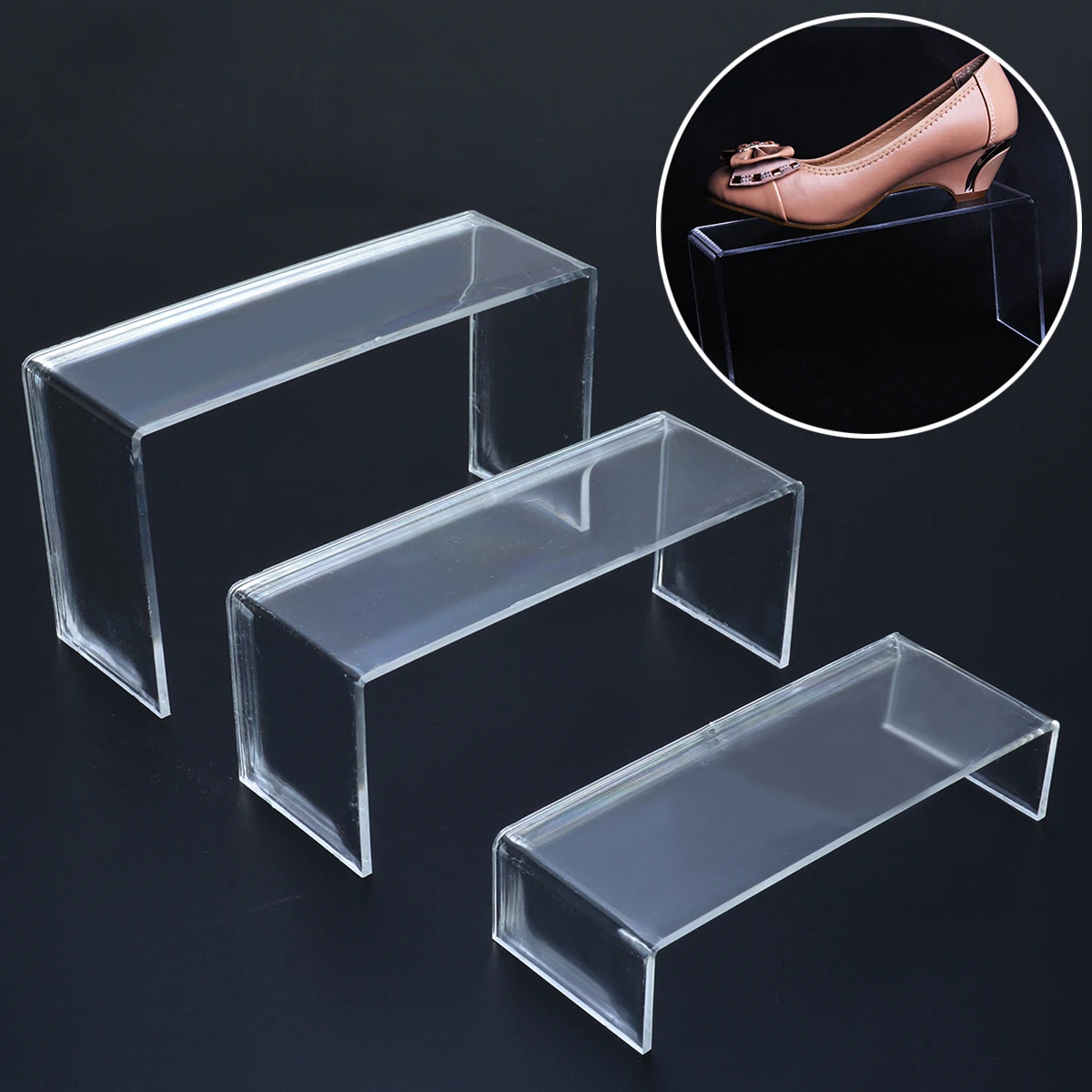 3Pcs Practical Acrylic Display Stand Multi-functional Transparent Shoes Storage Rack Shoe Display Racks Cosmetics Display Holder