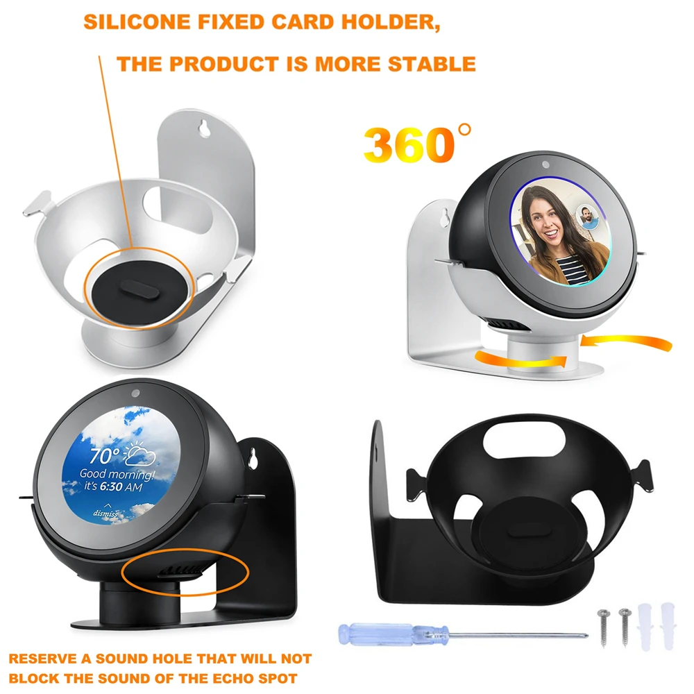 360 Rotation Wall Bracket Stand Metal Base for Amazon Echo Spot Speakers Adjustable Aluminium Alloy Polished Holder Stand
360 Rotation Wall Bracket Stand Metal Base for Amazon Echo Spot Speakers Adjustable Aluminium Alloy Polished Holder Stand