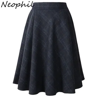

Neophil 2020 Winter High Waist Woolen Plaid School Pleated Midi Skirts Women Gray Khaki England Style Tartan Wool Tutu Saia 1926