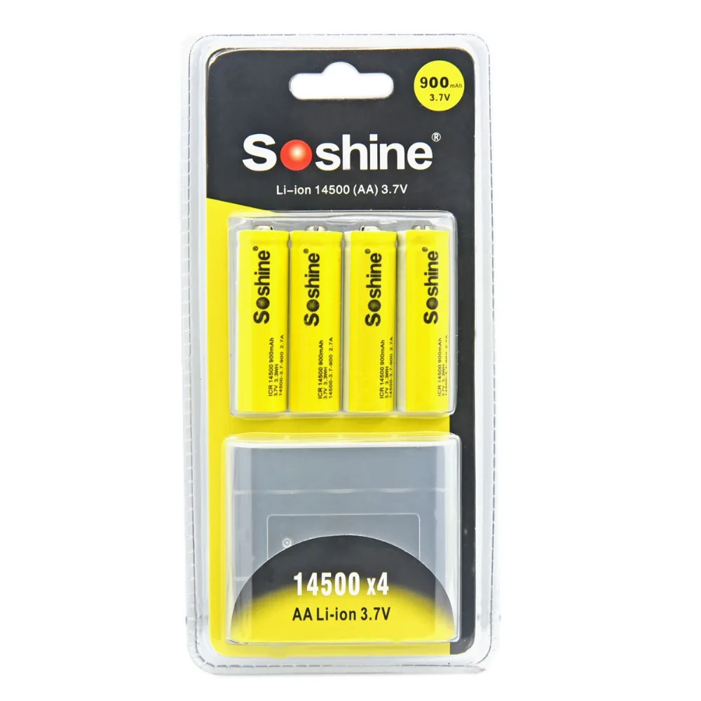 

4x original Soshine 3.7v 14500 AA 900mAh Rechargeable Battery With Battery Case