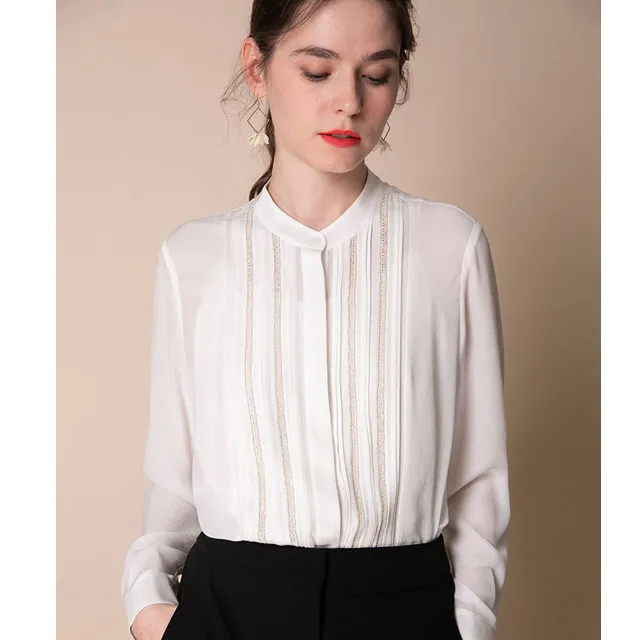 3.12 2019 spring Summer high quality ladies fashion Stand collar long sleeve female casual shirt 
3.12 2019 spring Summer high quality ladies fashion Stand collar long sleeve female casual shirt