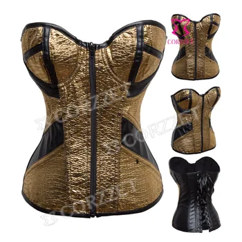 Black/White/Red/Gold Zipper Front Boned Strapless Overbust PU Leather & PVC Corset Bustier Sexy Goth Corpetes E Espartilhos 2014
Black/White/Red/Gold Zipper Front Boned Strapless Overbust PU Leather & PVC Corset Bustier Sexy Goth Corpetes E Espartilhos 2014