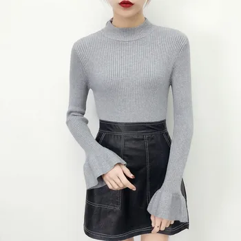 Autumn Winter High Quality Women Half Turtleneck Knitted Pullover Tops Female Flare Sleeve Slim Cashmere Sweater Hot Sale P161
Autumn Winter High Quality Women Half Turtleneck Knitted Pullover Tops Female Flare Sleeve Slim Cashmere Sweater Hot Sale P161