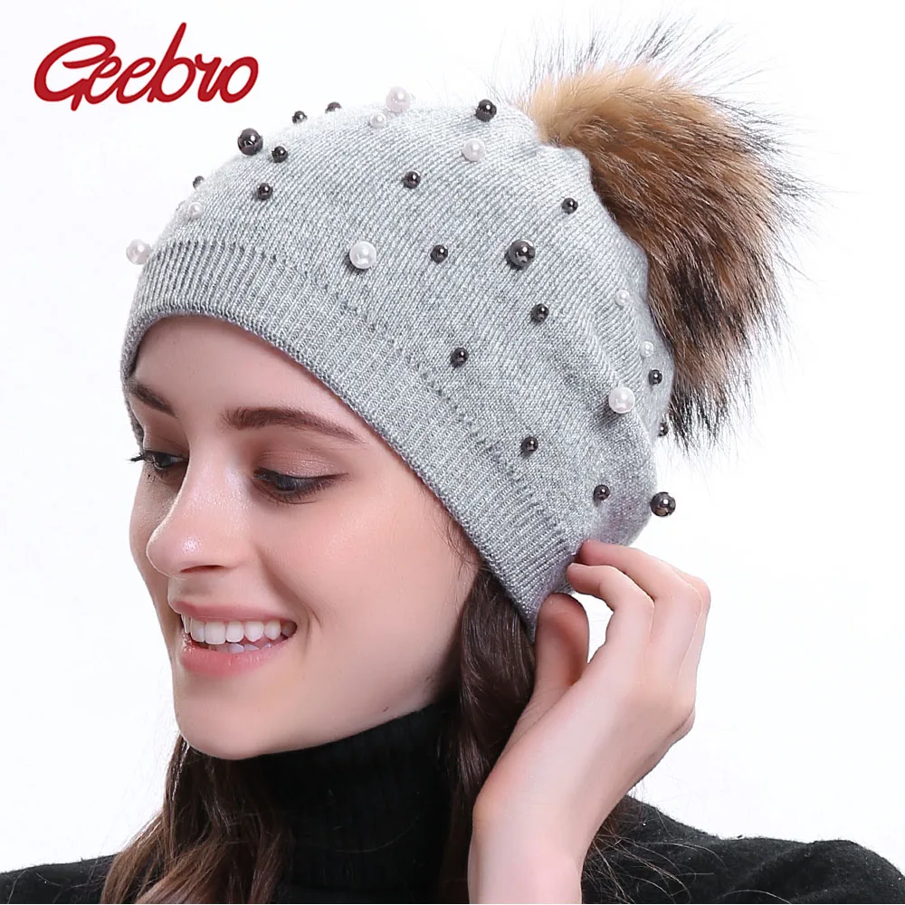 Geebro Women's Beanie Hat Winter Cashmere Knitted Pearl Slouchy Beanie With Raccoon Pompom for Female Wool Double Layer Skullies
Geebro Women's Beanie Hat Winter Cashmere Knitted Pearl Slouchy Beanie With Raccoon Pompom for Female Wool Double Layer Skullies