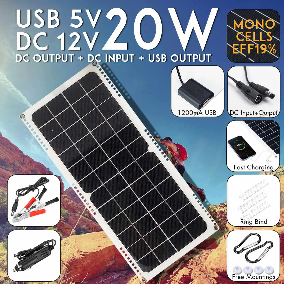 LEORY 20W 14V 1.5A Solar Panel Cells Plate Flexible Solar Charger For Car Battery with 10A 20A 30A Solar Charge Controller
LEORY 20W 14V 1.5A Solar Panel Cells Plate Flexible Solar Charger For Car Battery with 10A 20A 30A Solar Charge Controller