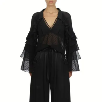 European street style 2019 spring summer women sexy v-neck see through shirts ladies tops long flare sleeve chiffon blouse black
European street style 2019 spring summer women sexy v-neck see through shirts ladies tops long flare sleeve chiffon blouse black