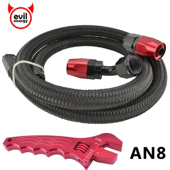 

evil emnergy 3.3FT AN8 Nylon Stainless Steel Braided Oil Fuel Hose 1M+AN8 0/45 Degree Swivel Fuel Fittings+AN Adjustable Spanner