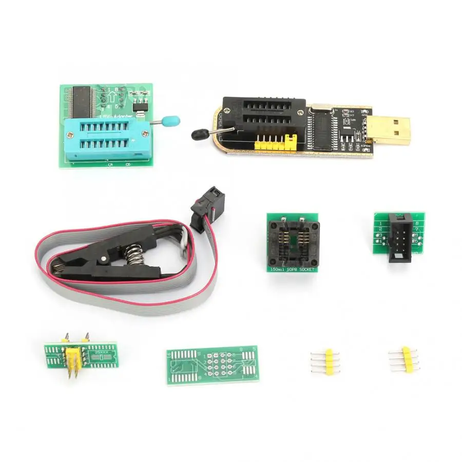 CH341A USB Programmer + SOP8 Test Clip + 1.8V Adapter + SOP8 to DIP8 Converter Module CH341A 24 25 Series Programmer
CH341A USB Programmer + SOP8 Test Clip + 1.8V Adapter + SOP8 to DIP8 Converter Module CH341A 24 25 Series Programmer
