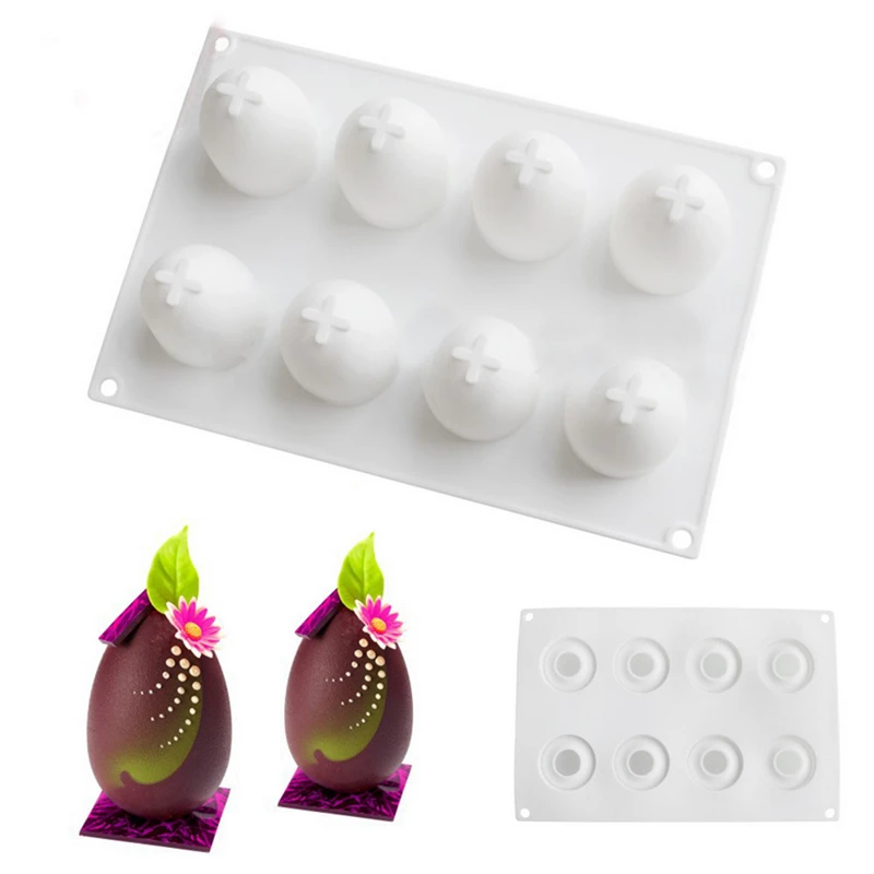 8 Grid Silicone 3D Egg Shape Mould Chocolate Easter Eggs Truffle Mousse Mold New DIY