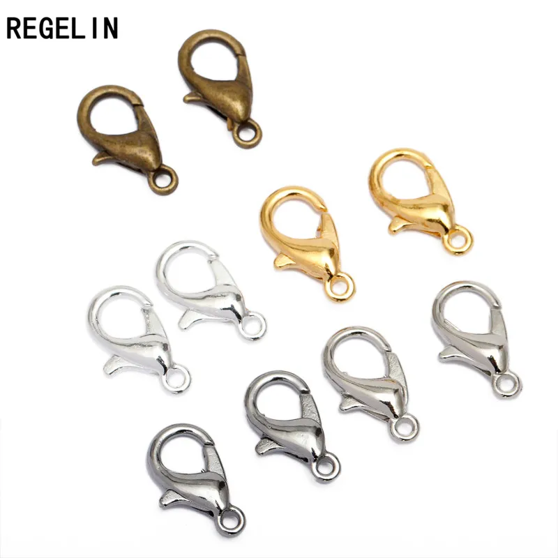 Jewelry Findings 100pcs/lot Lobster Clasp Hooks for necklace&bracelet chain 10-18mm Alloy antique bronze/gold/Rhodium 
Jewelry Findings 100pcs/lot Lobster Clasp Hooks for necklace&bracelet chain 10-18mm Alloy antique bronze/gold/Rhodium