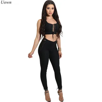 2 Piece Sets Sexy O-Neck Lace Up Tight Bandage Crop Top and Long Pencil Pants Slim Sheath Elastic Tracksuit Clubwear Female
2 Piece Sets Sexy O-Neck Lace Up Tight Bandage Crop Top and Long Pencil Pants Slim Sheath Elastic Tracksuit Clubwear Female