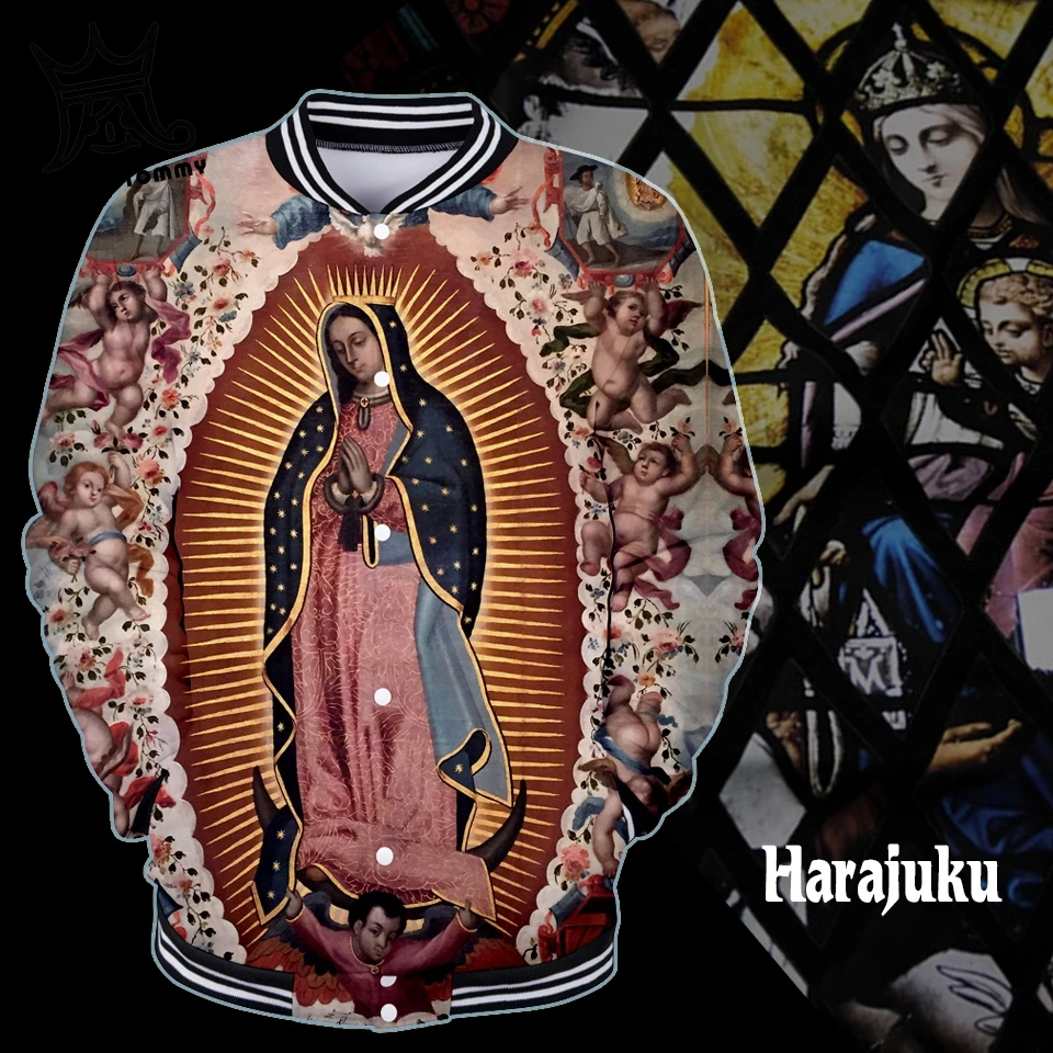 NEW Harajuku 3D Print Our Lady Guadalupe Long Sleeve Baseball Jacket Women harajuku Clothes 2019 japan New Arrival Fashion | Женская