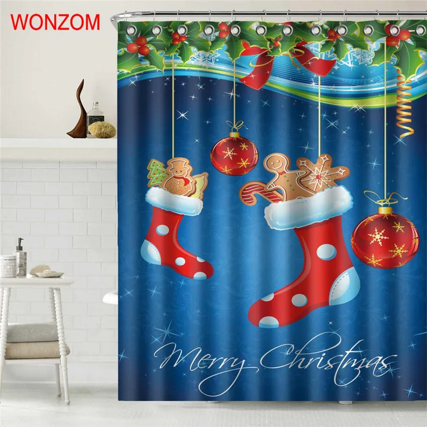 Quite Christmas Eve Waterproof Polyester Bathroom Shower Curtain Decor With Hook