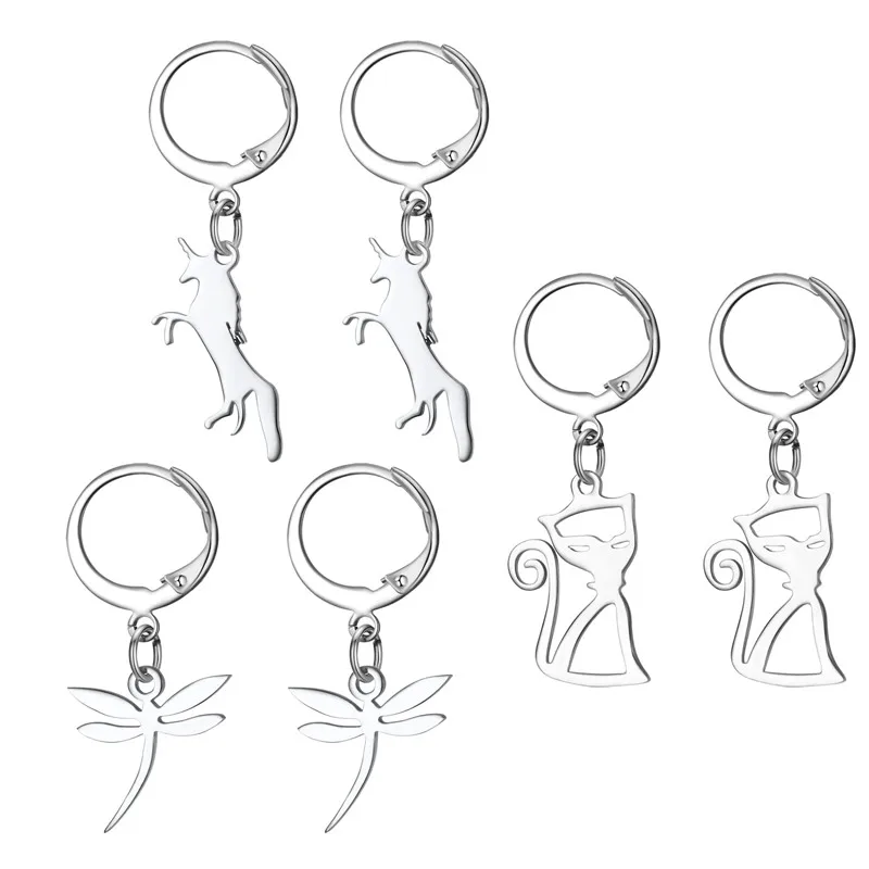 1Pair Stainless Steel Unicorn Dragonfly Hoop Earrings With Pendant Women Cute Smiple Silver Color Animal Earrings Jewelry E84
1Pair Stainless Steel Unicorn Dragonfly Hoop Earrings With Pendant Women Cute Smiple Silver Color Animal Earrings Jewelry E84