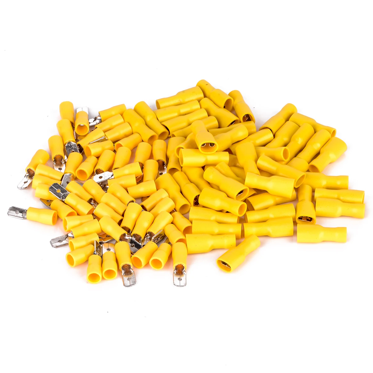 100pcs Yellow Male & Female Spade Blade Connectors Insulated Sealed Electrical Wire Crimp Terminal Mixed Assortment Kit for Car