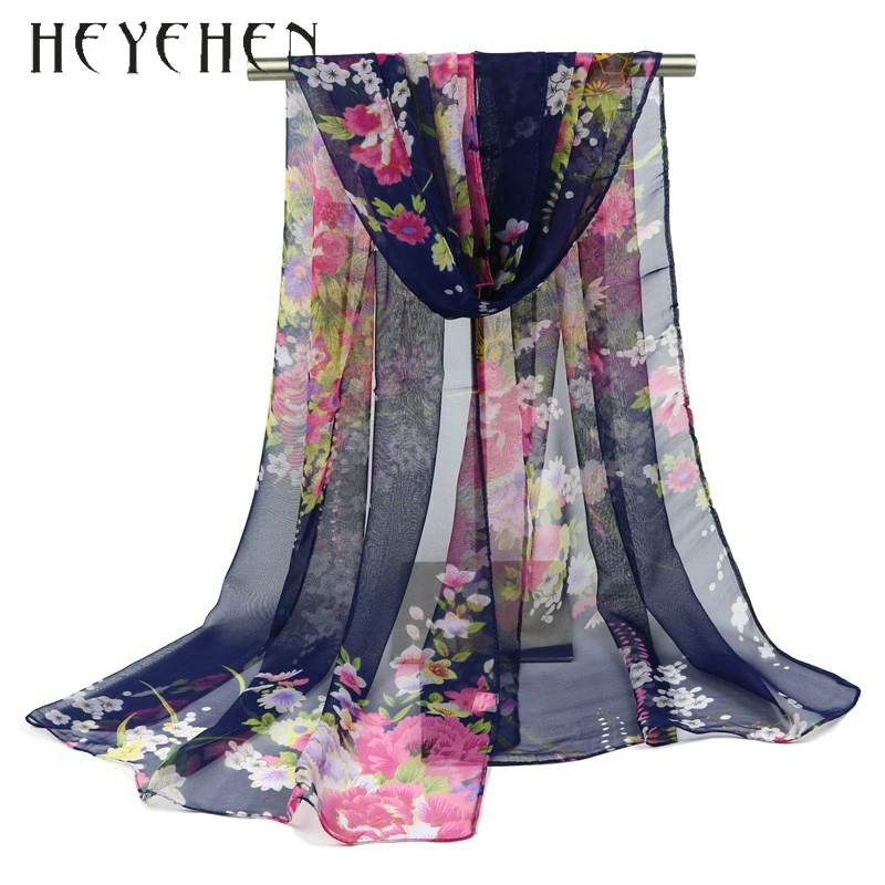 2017 модный шифоновый Жоржет Шелковый женский шарф с цветком градиентный цвет