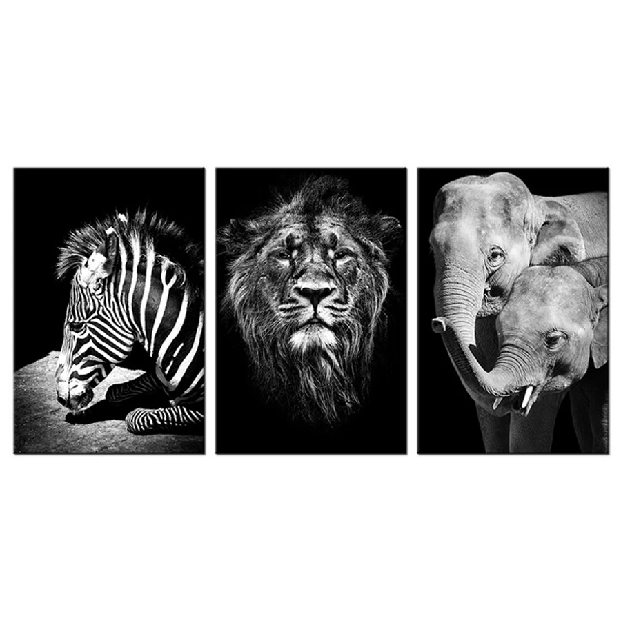 3-Piece-Canvas-Wall-Art-Poster-Print-Wildlife-Elephant-Zebra-Pictures-Black-White-Lion-Head-Portrait.jpg_640x640