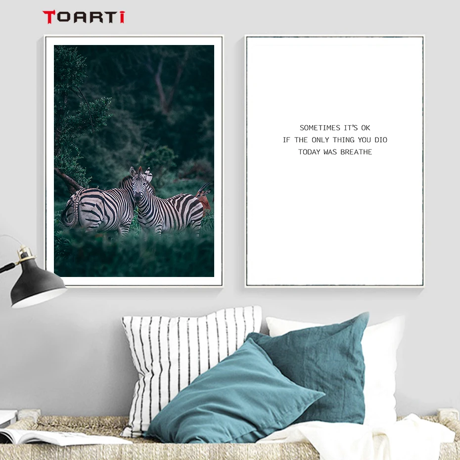 Zebras в джунглях Реалистичные Фотографии вдохновляющая художественная стена с