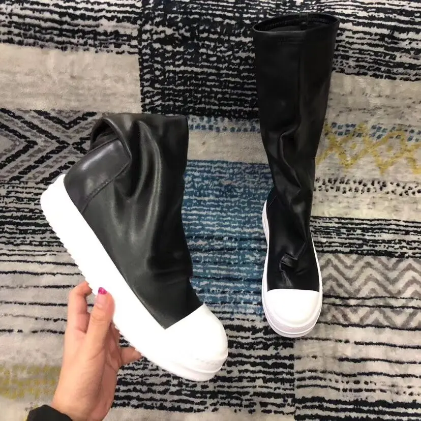 Fashion Casual Boots Mid Heel Black Leather Women Boots Retro Autumn Winter Boots Slip On Mid-calf Boots Shoes Woman Botas Mujer (6)