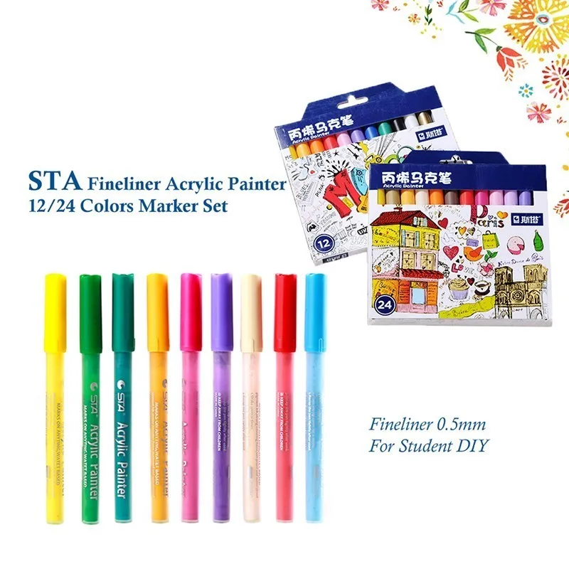 STA 12/24 Colors Fineliner Acrylic Marker Pen 0.5mm Steel Ballpoint for Album Photos Notebook DIY Canvas Bag Decoration
STA 12/24 Colors Fineliner Acrylic Marker Pen 0.5mm Steel Ballpoint for Album Photos Notebook DIY Canvas Bag Decoration