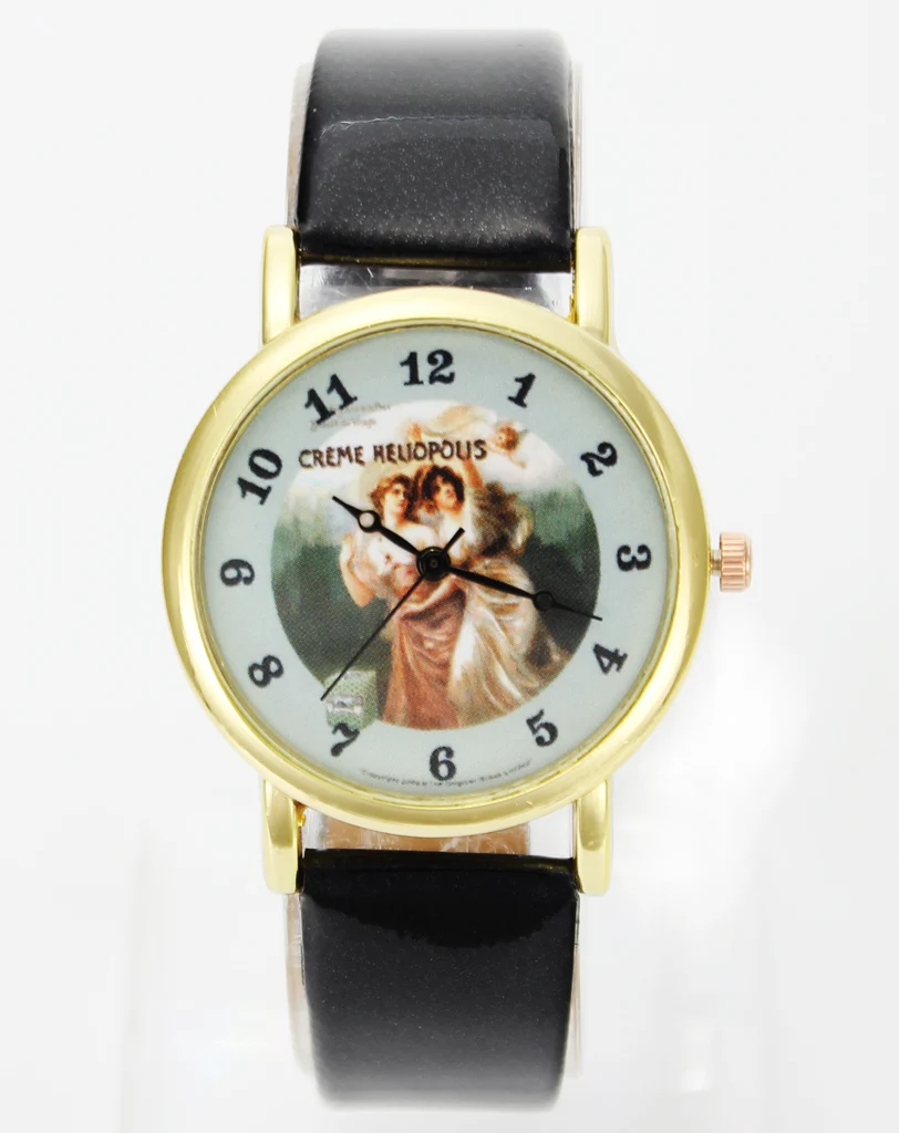 

Creme Heliopolis Flower Printed Fashion Women Watch Gold Case PU Leather Watchband Female Ladies Sport Analog Wrist Watches