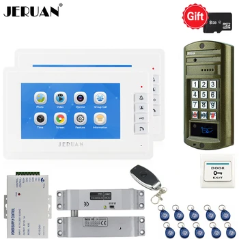 

JERUAN 7 inch Video Doorbell Voice/Video Recording Intercom System kit 2 white Monitor+ Waterproof password Access Mini Camera