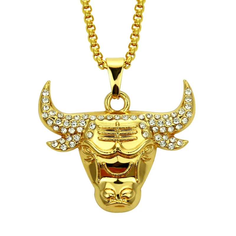 Фото 1PCS Bull Pendant Necklace Crystal Zircon Hip Hop Jewelry With Chain Punk Rock Exaggerated Gift MY10-YJ10-5566 | Украшения и