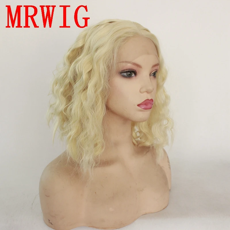 MRWIG short bob curly synthetic front lace wig blonde #613 12in 150%density middle part transparent lace
MRWIG short bob curly synthetic front lace wig blonde #613 12in 150%density middle part transparent lace