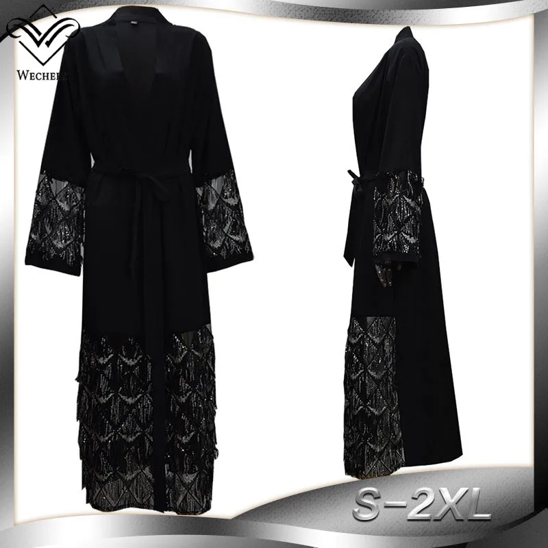 Wechery Luxury Lace Abaya Muslim Women Black Spliced Robes Maxi Long Length Plus Size Quality Abaya Kimono Open Kaftan
Wechery Luxury Lace Abaya Muslim Women Black Spliced Robes Maxi Long Length Plus Size Quality Abaya Kimono Open Kaftan