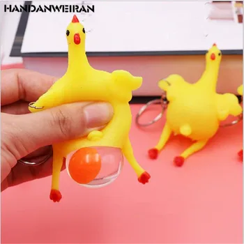 

1PCS Cartoon funny laying eggs chick keychain pendant decompression venting squeaky toy novelty smashing children's toys S/L