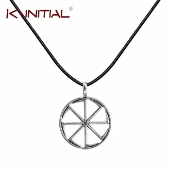 Kinitial Sunwheel Silver Pendant Slavic Necklace Spinning Wheel Swastika Slavic Slavonic Pagan Necklaces Women Fashion Jewelry