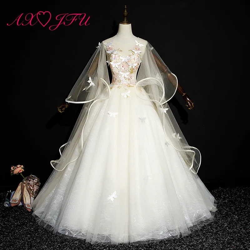AXJFU princess champagne lace evening dress party o neck illusion beading butterfly pink flower ruffles sleeve evening dress
AXJFU princess champagne lace evening dress party o neck illusion beading butterfly pink flower ruffles sleeve evening dress